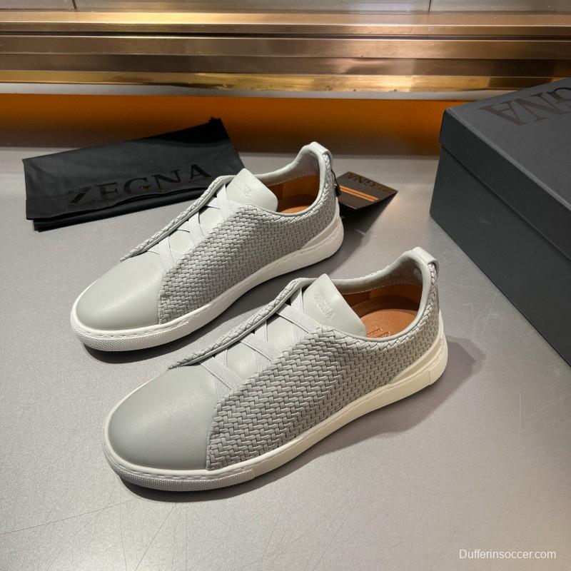 2024 Men Ermenegildo Zegna White Leather Woven Sneakers