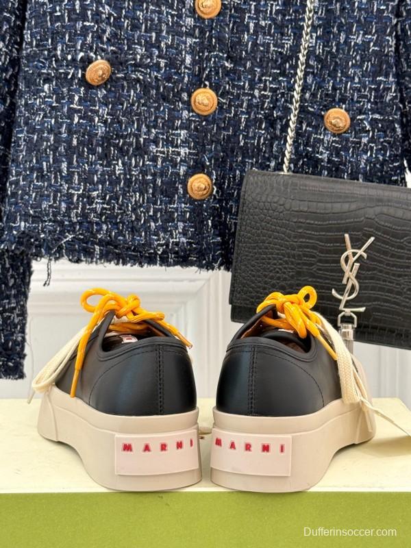 2025 Women Marni Black Leather Platform Sneakers With Contrast Laces LY00360(F)