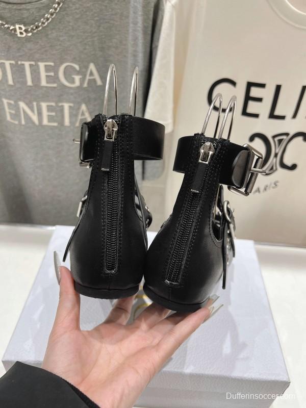 2025 Women Dior Black Leather Gladiator Sandals KFY00320