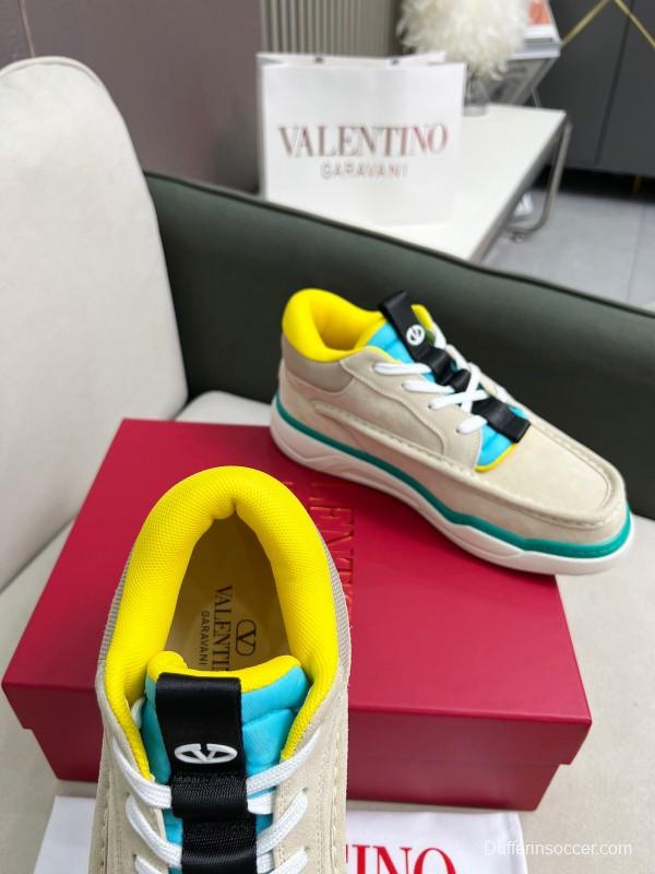 2025 Unisex Valentino Yellow Blue Beige Leather Sneakers RUNBOOT LY00390