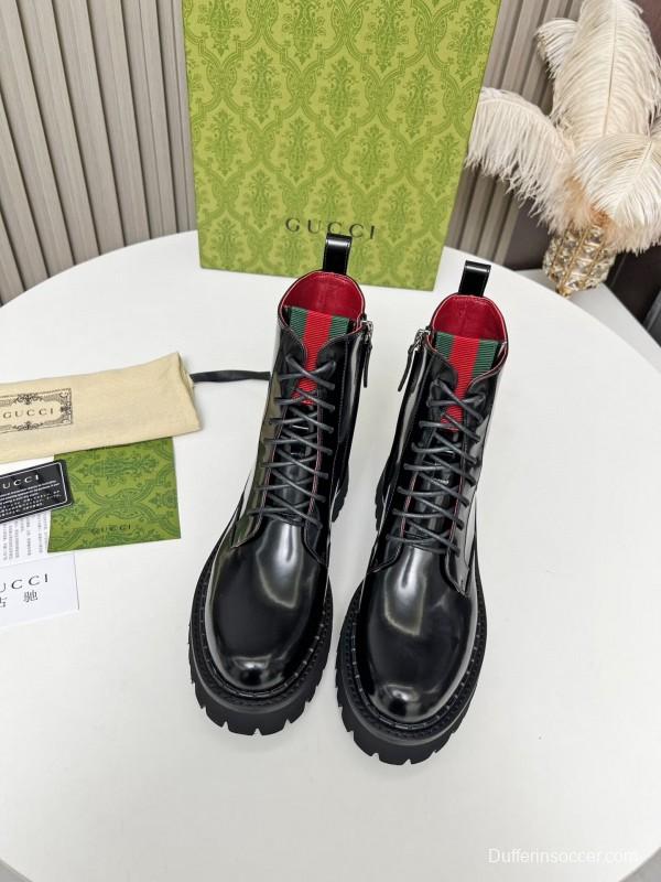 2024 Women Gucci Black Red Leather Ankle Boots MJ00340