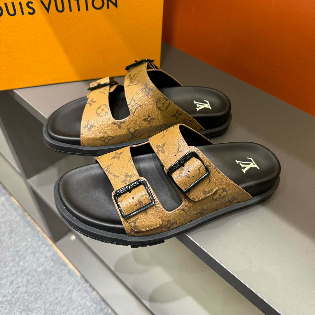 2024 Slippers Louis Vuitton brown leather Slippers