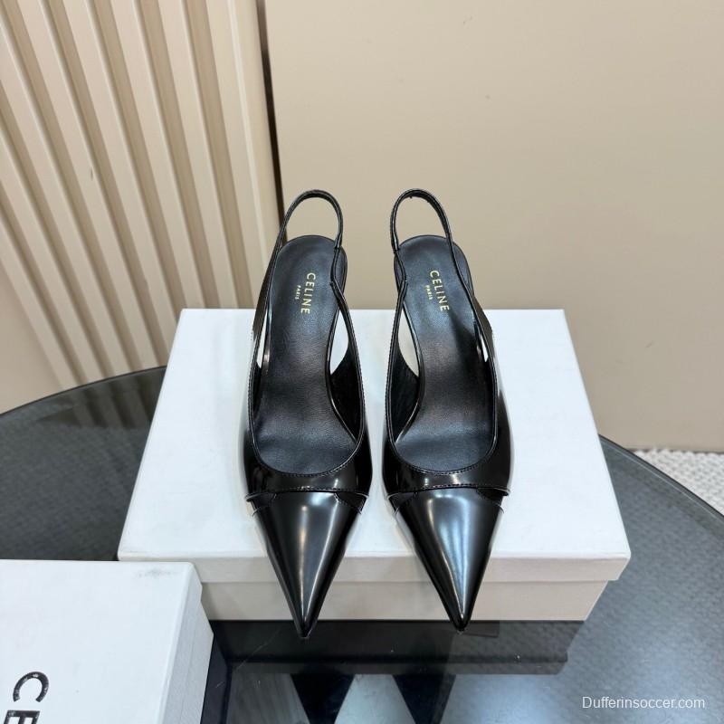 2025 Women CELINE Black Patent Leather Slingback Heels