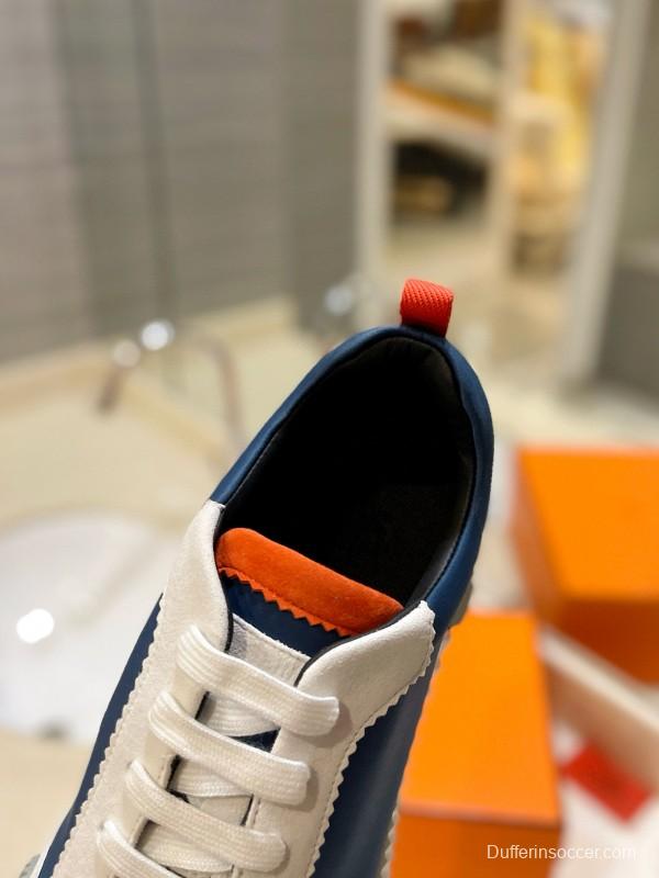 2024 Unisex Hermès Blue White Orange Imported Silk Lambskin Nubuck Sneakers MJ00320
