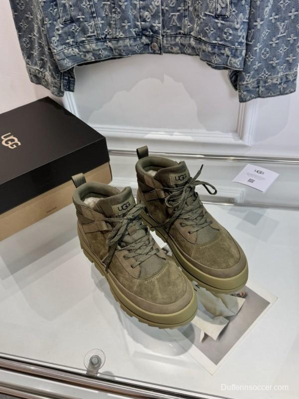 2024 Unisex UGG Black Chestnut Military Green Sheepskin Work Boots MJ00300