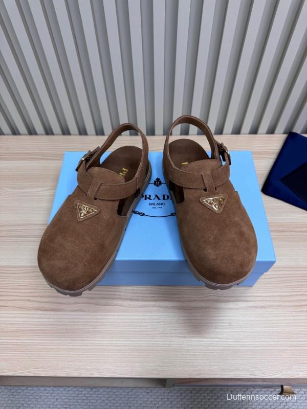 2025 Women Prada Brown Suede Sandals LY00280