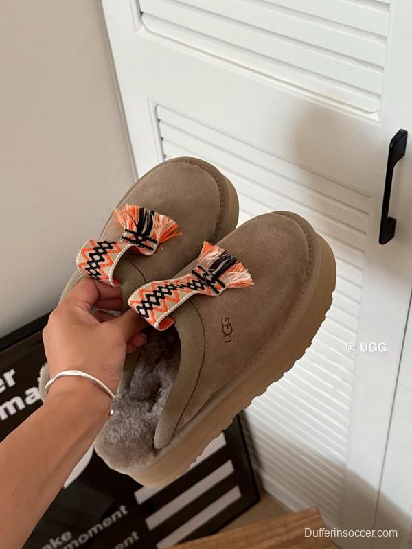 2024 UGG Grey Suede Slippers Woven Tassel MJ00230