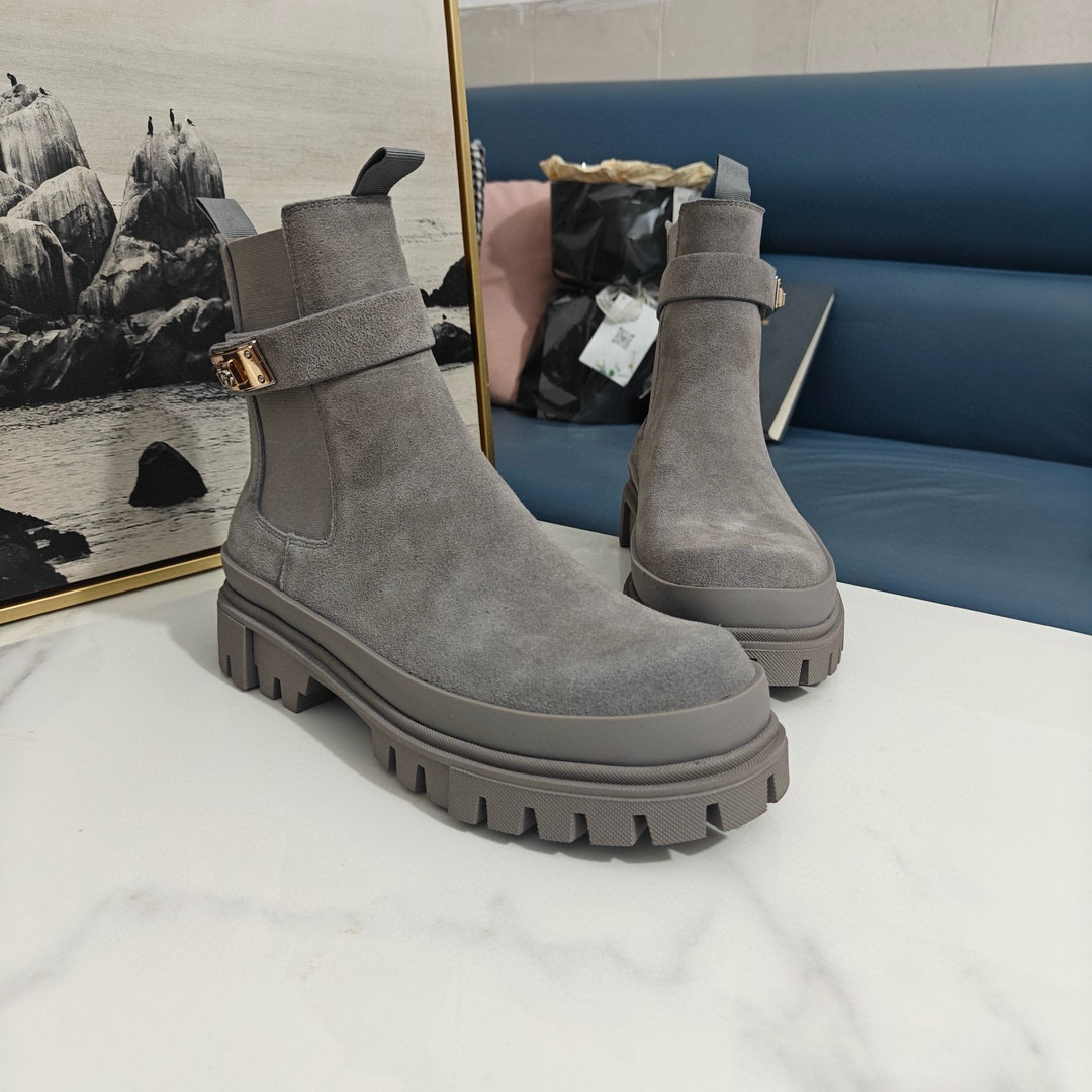 2024 Women Dolce & Gabbana Grey Suede Ankle Boots