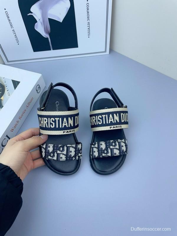 2025 Kids DIOR White Black Canvas Sandals