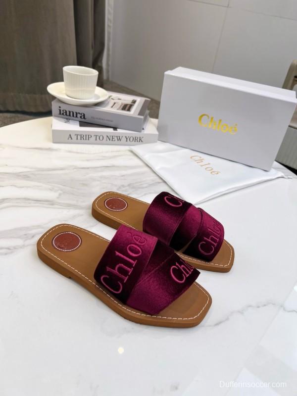 2025 Women Chloé Purple Velvet Slippers LY00200