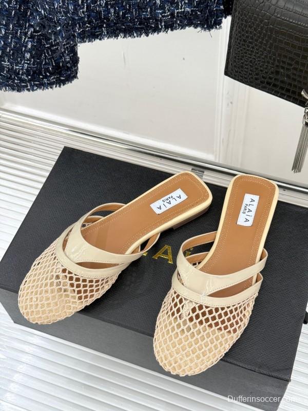 2025 Slippers AlAIA Beige Leather Mesh Slip-on KFY00260