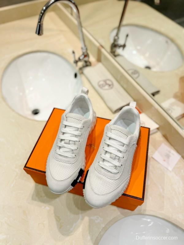2024 Unisex Hermès White Imported Calfskin Velvet Fabric Casual Sneakers MJ00320