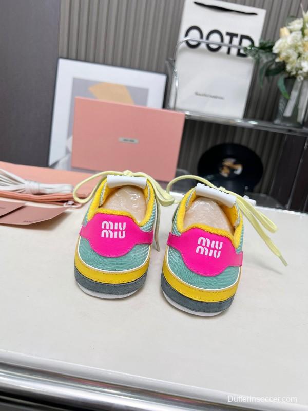 2025 Women Miu Miu Blue Grey Pink Yellow Suede Mesh Sneakers G027