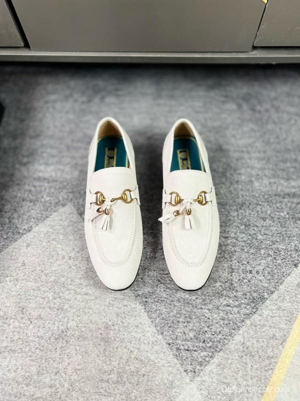 2024 Women Gucci White Suede Leather Loafers