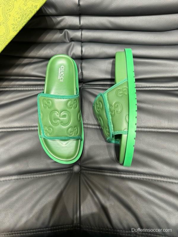 2024 Gucci Green Leather Slippers MJ00200