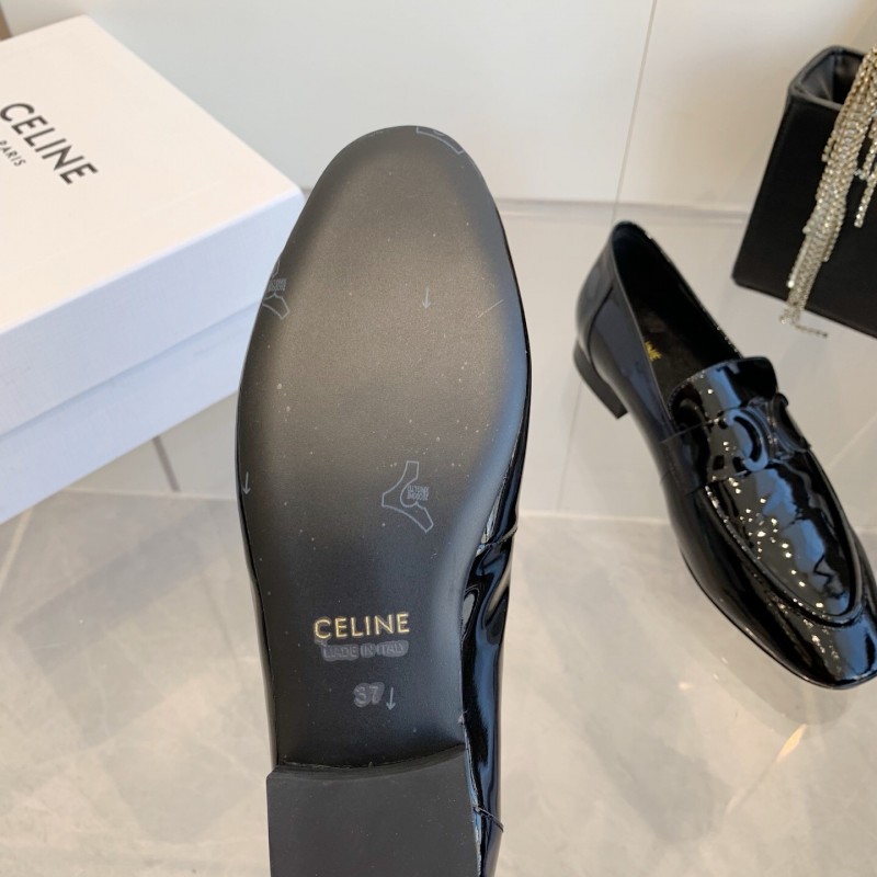 2025 Women CELINE Black Patent Leather Loafers