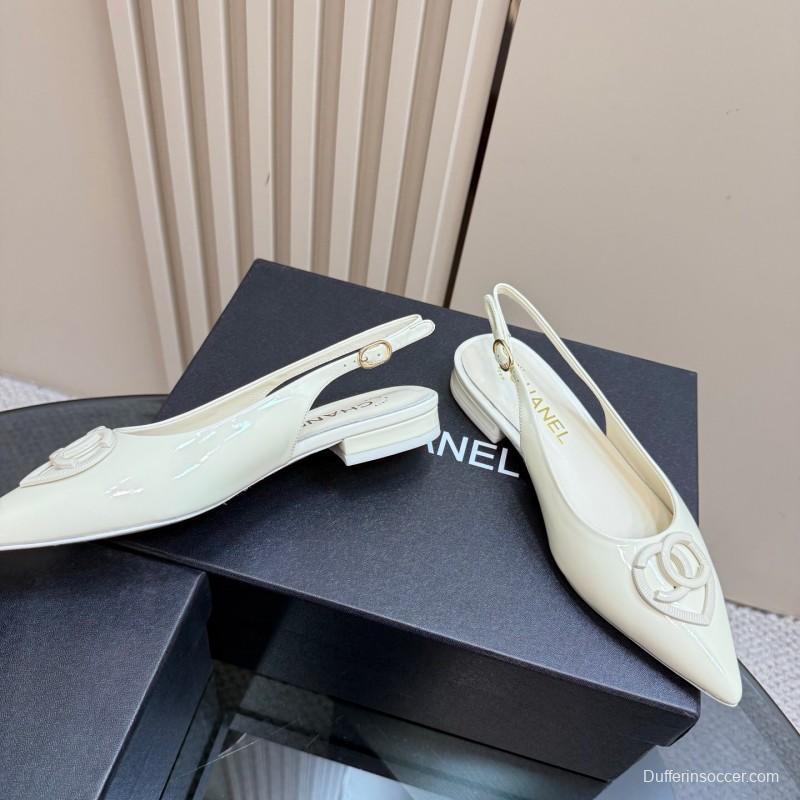 2025 Women Chanel White Leather Slingback Pumps