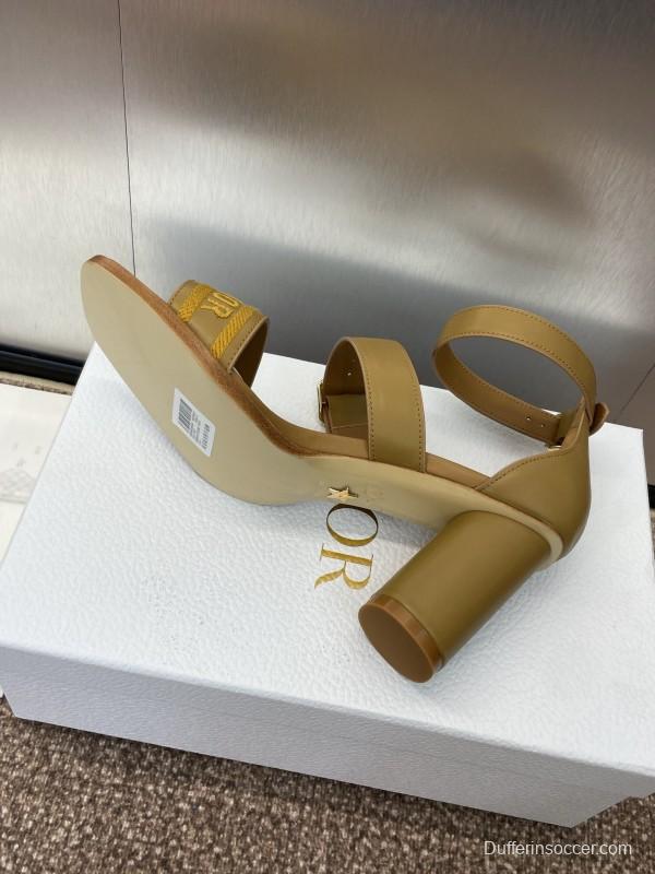 2025 Women Dior Yellow Leather Sandals Christian Dior Logo