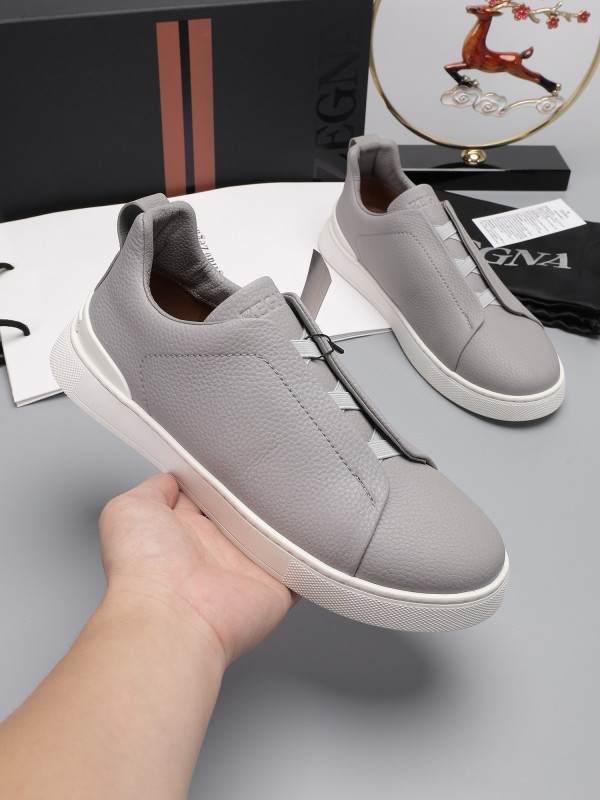 2024 Men Ermenegildo Zegna Grey Leather Low Top Sneakers MJ00240
