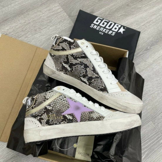 2024 Unisex GGDB White Purple Snake Leather High Top Sneakers MJ00300