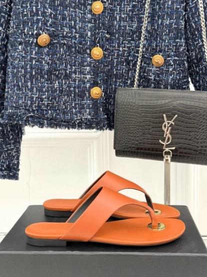 2025 Slippers Yves Saint Laurent Orange Leather Slippers