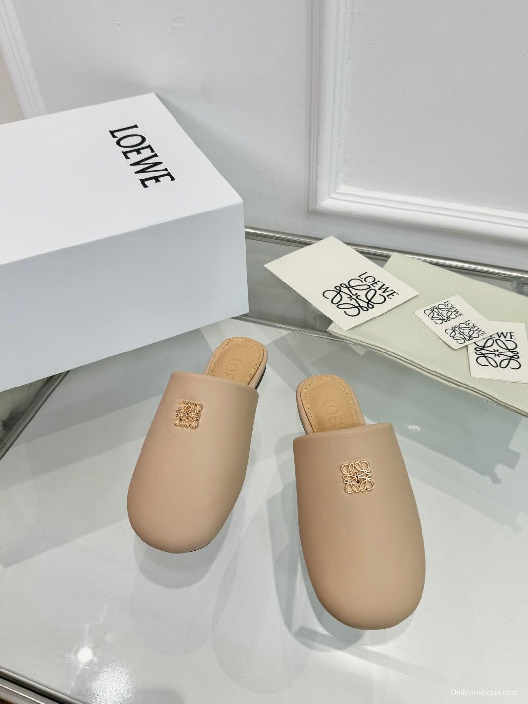 2025 Women Loewe Beige Leather Slippers LY00270