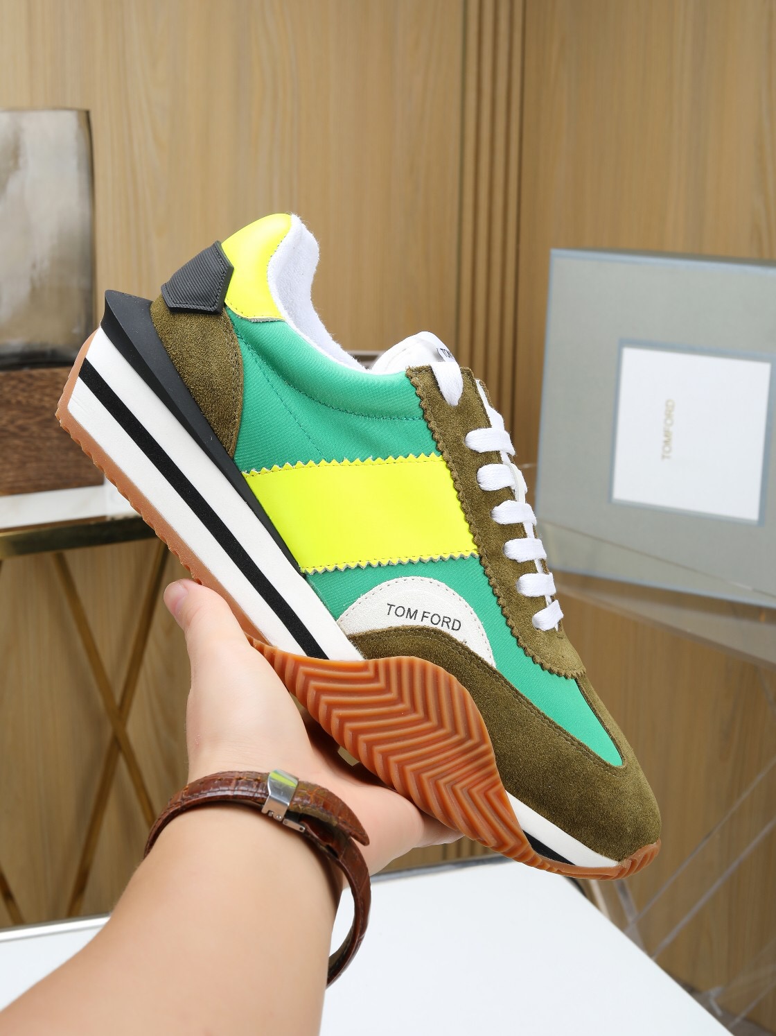 2025 Unisex TOM FORD Green Yellow Suede Nylon Sneakers LY00360(F)/LY00370(M)