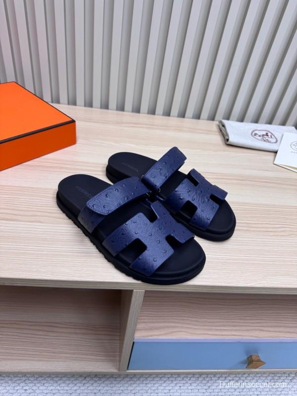 2025 Slippers Hermès Dark Blue Leather Slippers