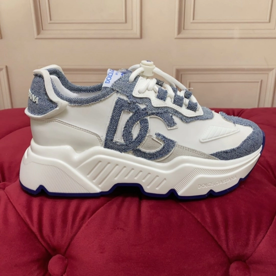 2025 Unisex Dolce & Gabbana White Blue Denim Leather Sneakers LY00330(F)/LY00340(M)