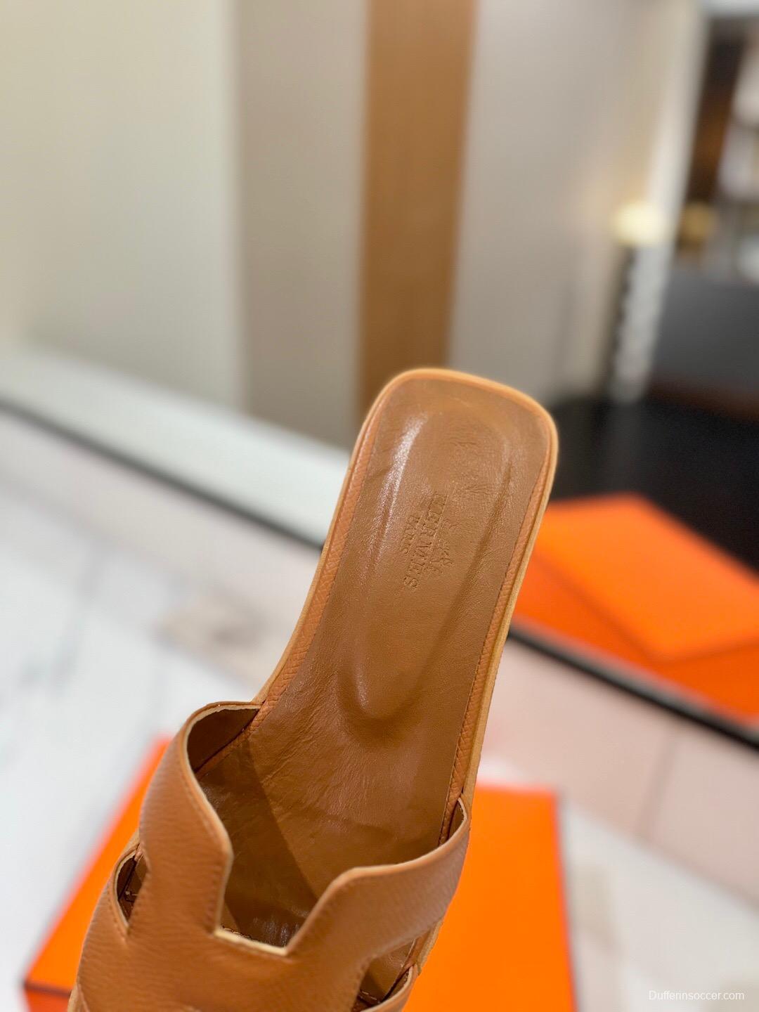 2025 Women Hermès Brown Leather Slippers