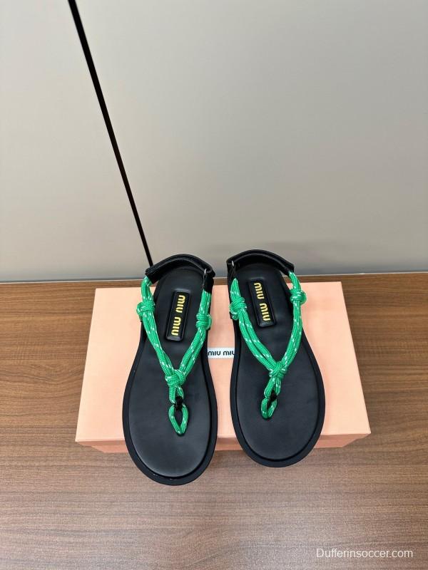 2025 Women Miu Miu Brown Leather Sandals