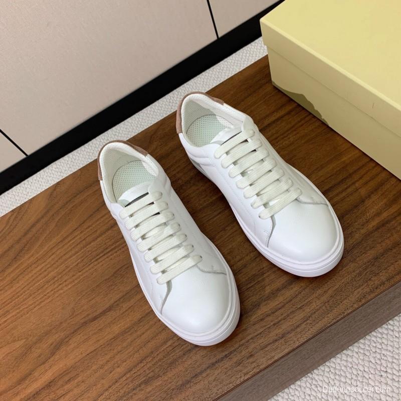 2025 Men Brunello Cucinelli White Leather Casual Sneakers Handmade KFY00310(M)