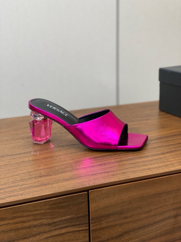 2025 Women VERSACE Pink Leather Slippers