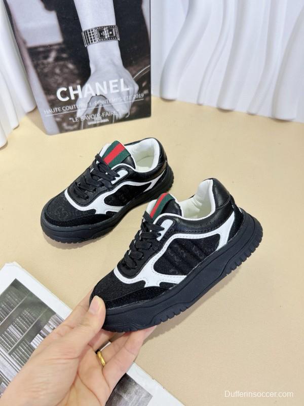 2024 Kids CHANEL Black White Leather Sneakers