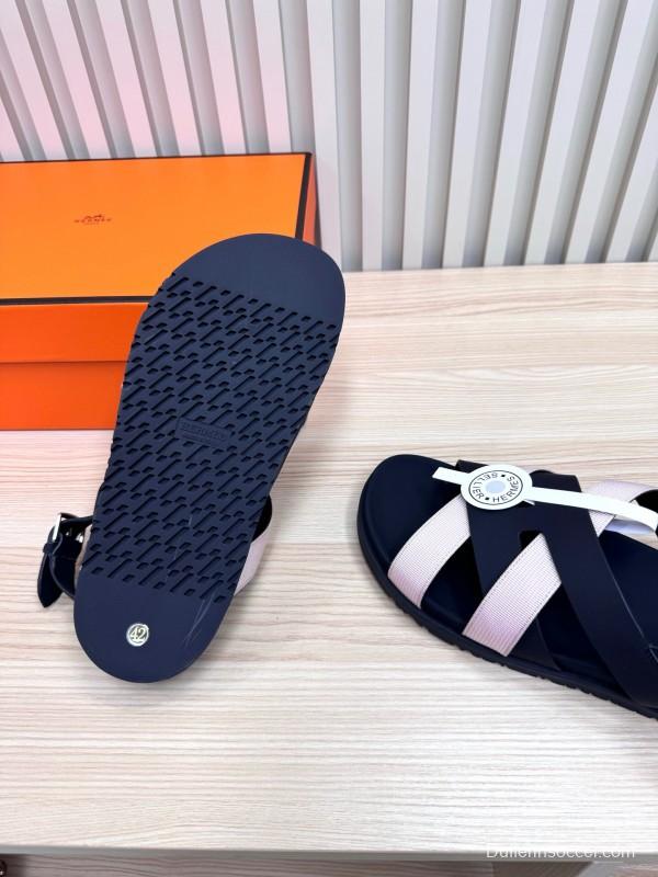 2025 Women Hermès Black Pink Leather Sandals LY00270