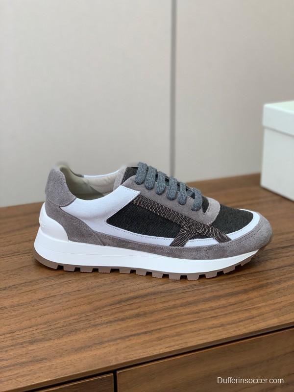 2025 Unisex Brunello Cucinelli Black Grey White Suede Leather Casual Sneakers LY