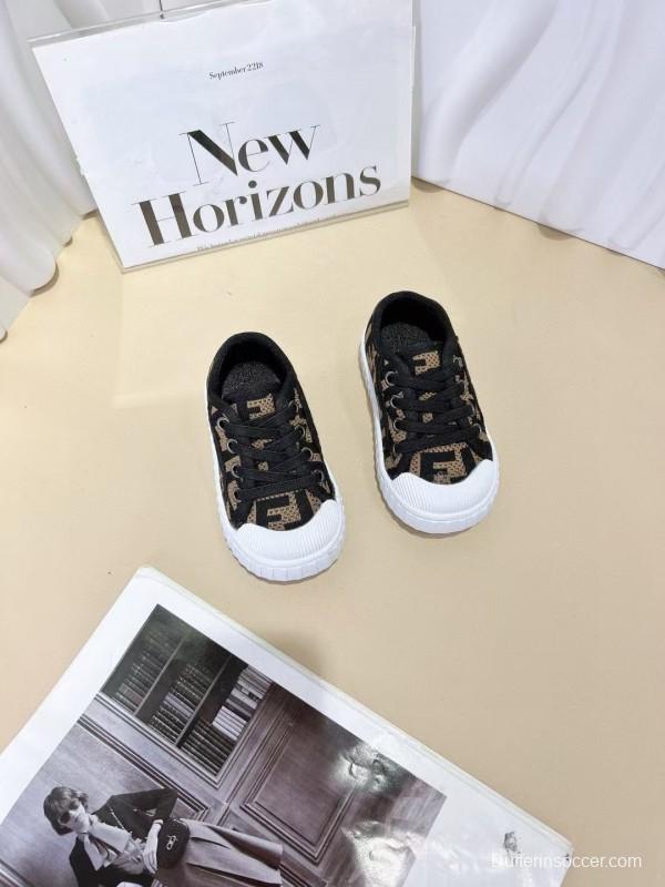 2024 Kids Fendi Black Brown Canvas Sneakers