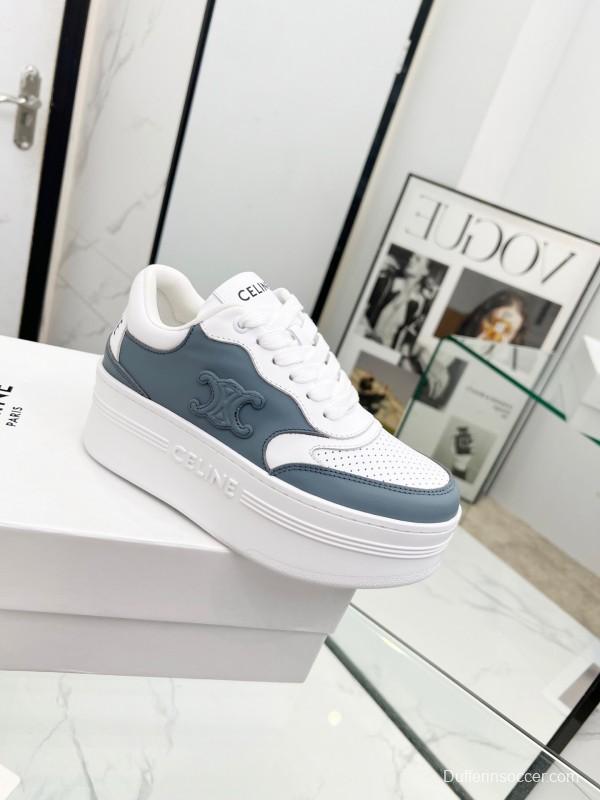 2025 Women Celine White Gray Leather Platform Sneakers LY00360