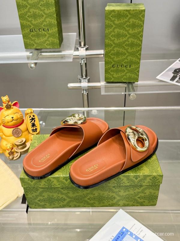 2025 Gucci Brown Leather Slippers