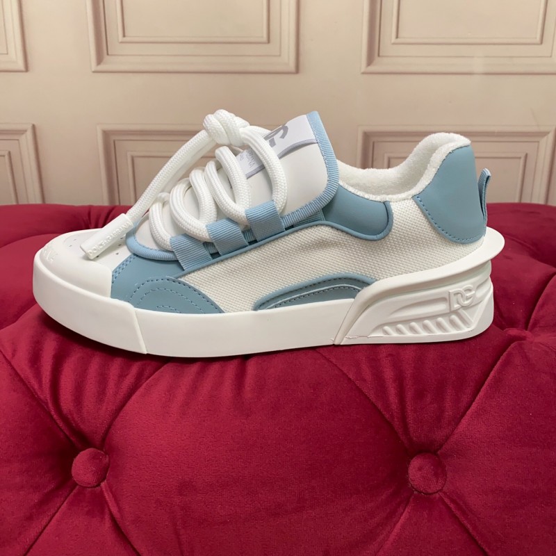 2025 Unisex Dolce & Gabbana White Blue Leather Mesh Sneakers