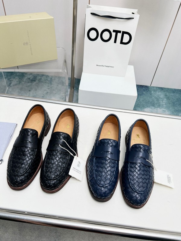 2024 Men Brunello Cucinelli Navy Leather Loafers MJ00500