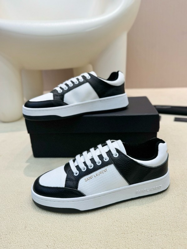 2024 Unisex Yves Saint Laurent Black White Silk Leather Sneakers MJ00350