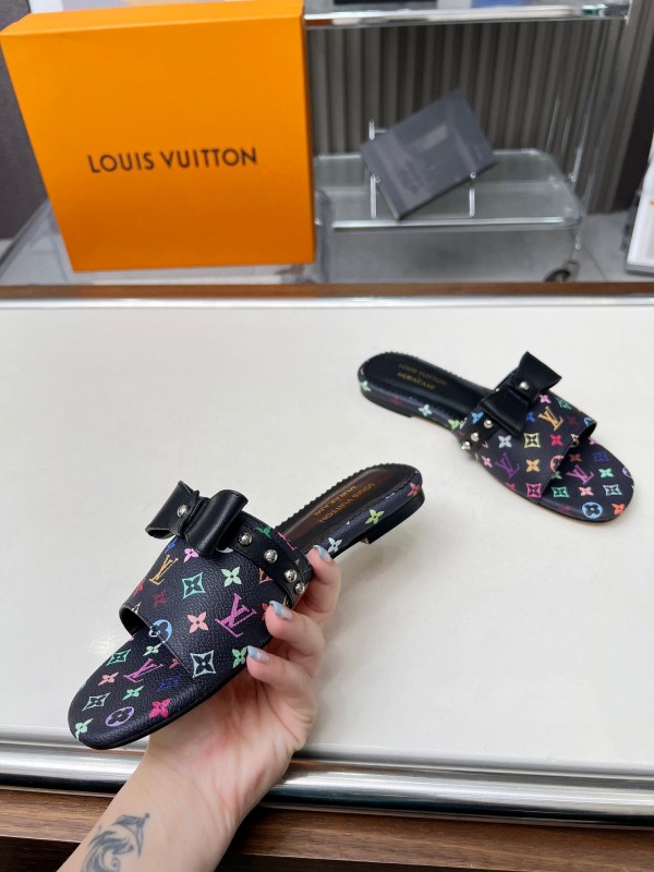 2025 Women Louis Vuitton Multicolor Leather Slippers Monogram LY00200