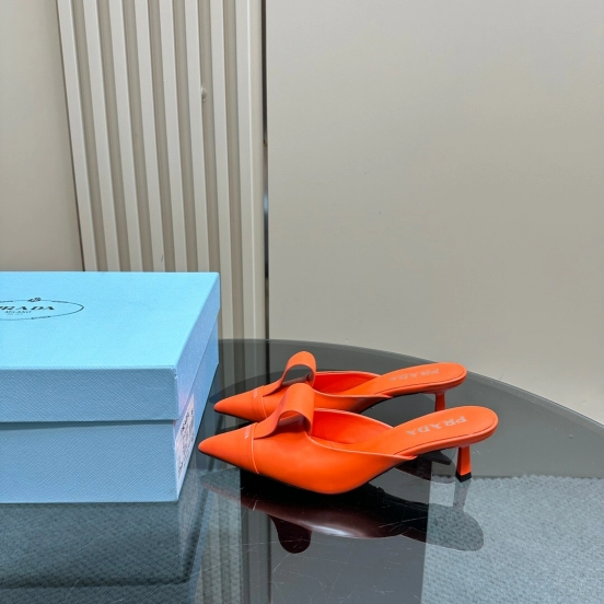 2025 Women Prada Orange Leather Pointed Toe Heels KFY00310