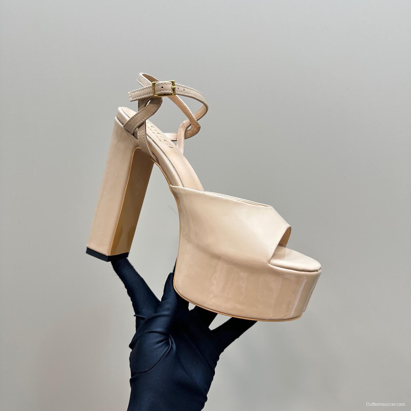 2025 Women Gucci Beige Leather Platform Sandals KFY00340