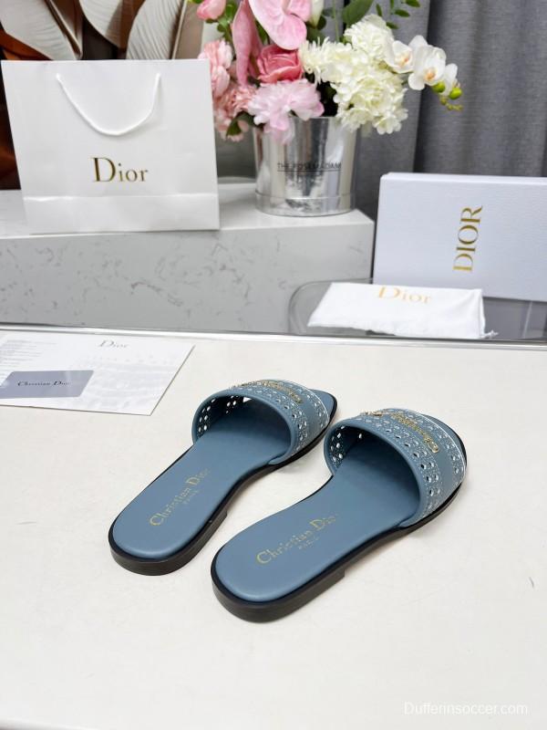 2025 Slippers Dior Blue Leather Slippers