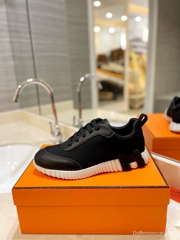 2024 Unisex Hermès Black Imported Glazed Calfskin Imported Rain Velvet Casual Sneakers MJ00320