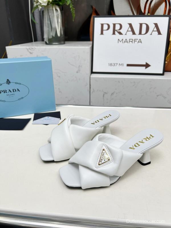 2025 Women Prada White Lambskin Mules