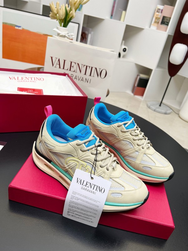 2024 Unisex Valentino Blue Beige Mesh TPU Sneakers Vlogo LY00410