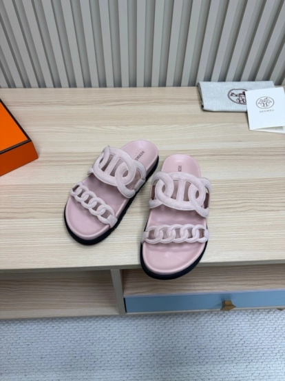 2025 Slippers Hermès Pink Suede Slippers